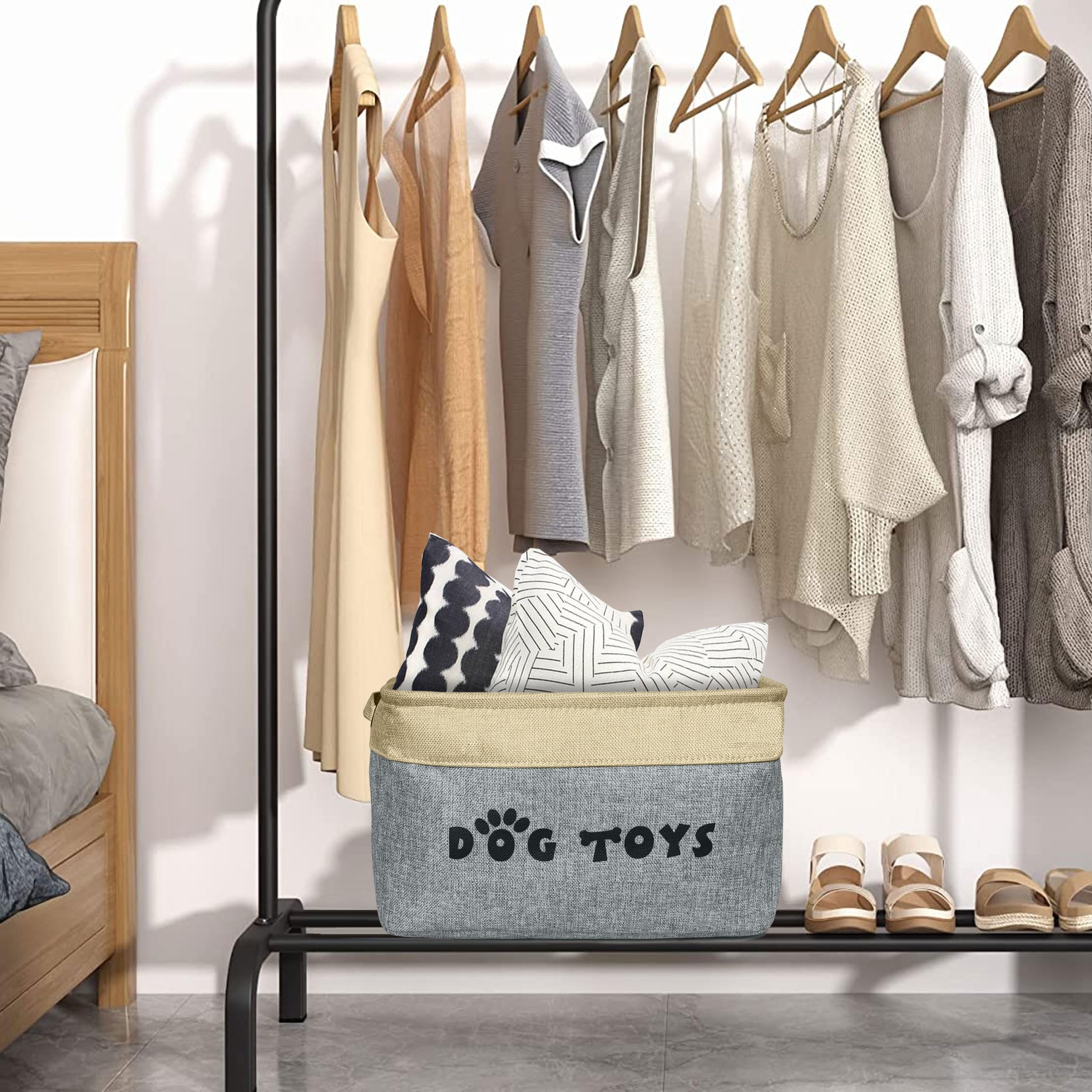 PET ARTIST Panier-jouets-chien-gris-multi-usage – Idéal pour accessoires, manteaux et laisses.