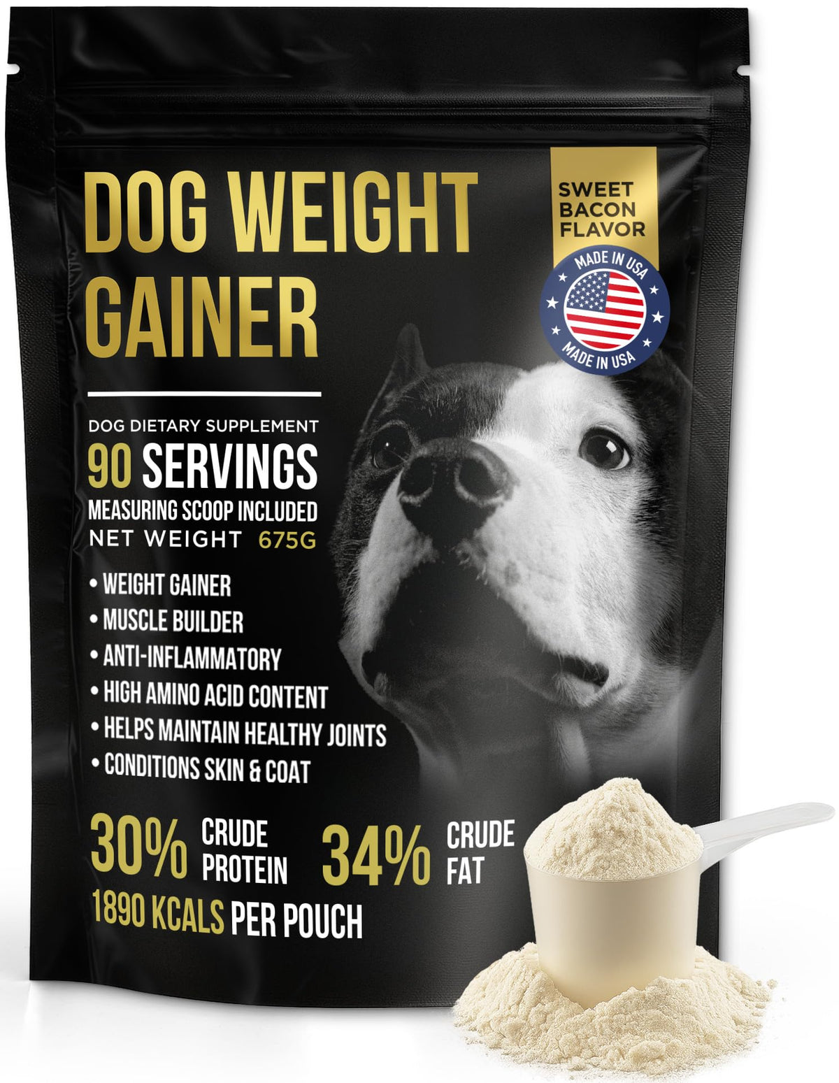 PET CARE Sciences – gain de poids chien, bouteille montrant le produit pour soutenir la prise de masse