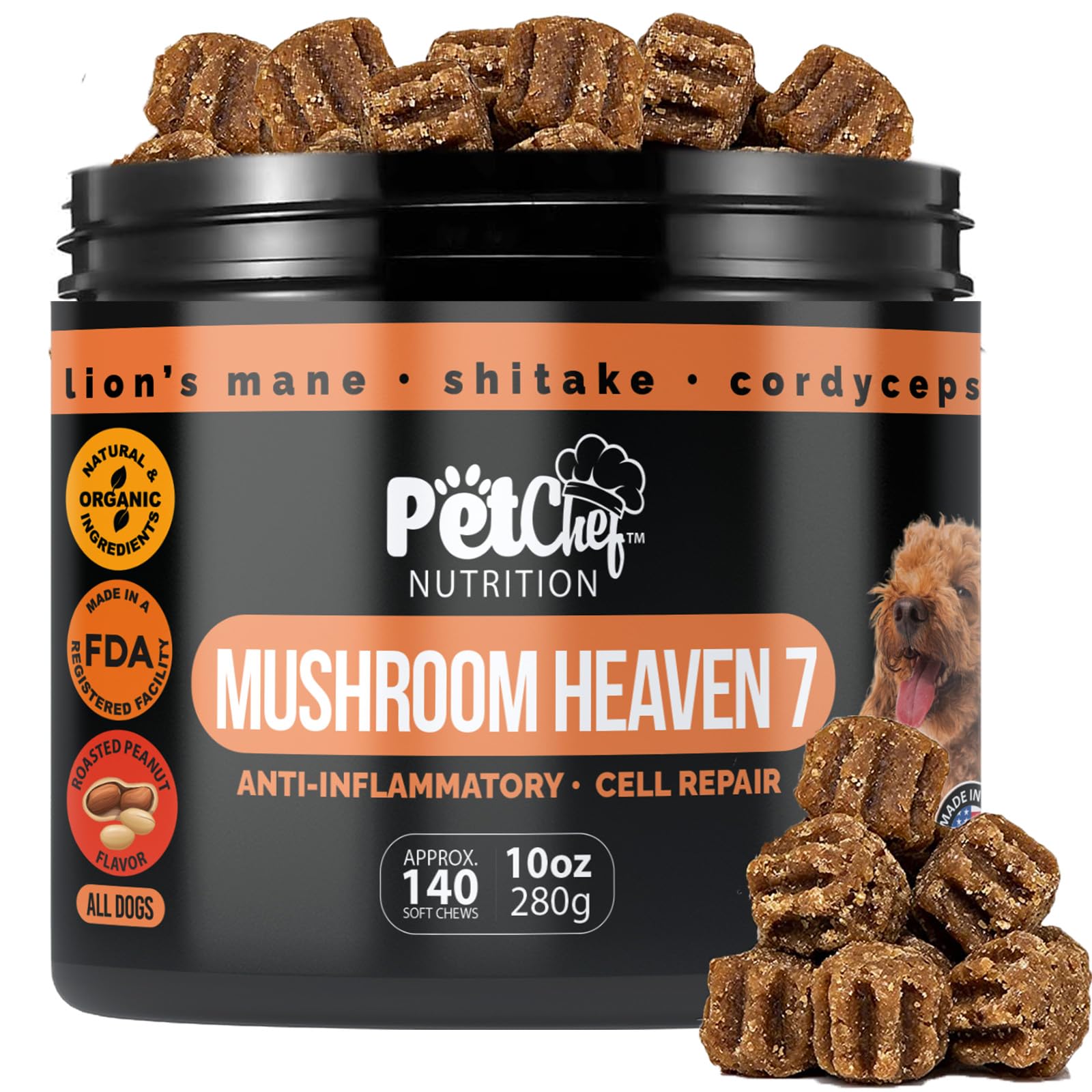 Pet Chef Nutrition: bouchées queue-de-dinde et champignons pour chiens, soutien immunitaire potentiel.