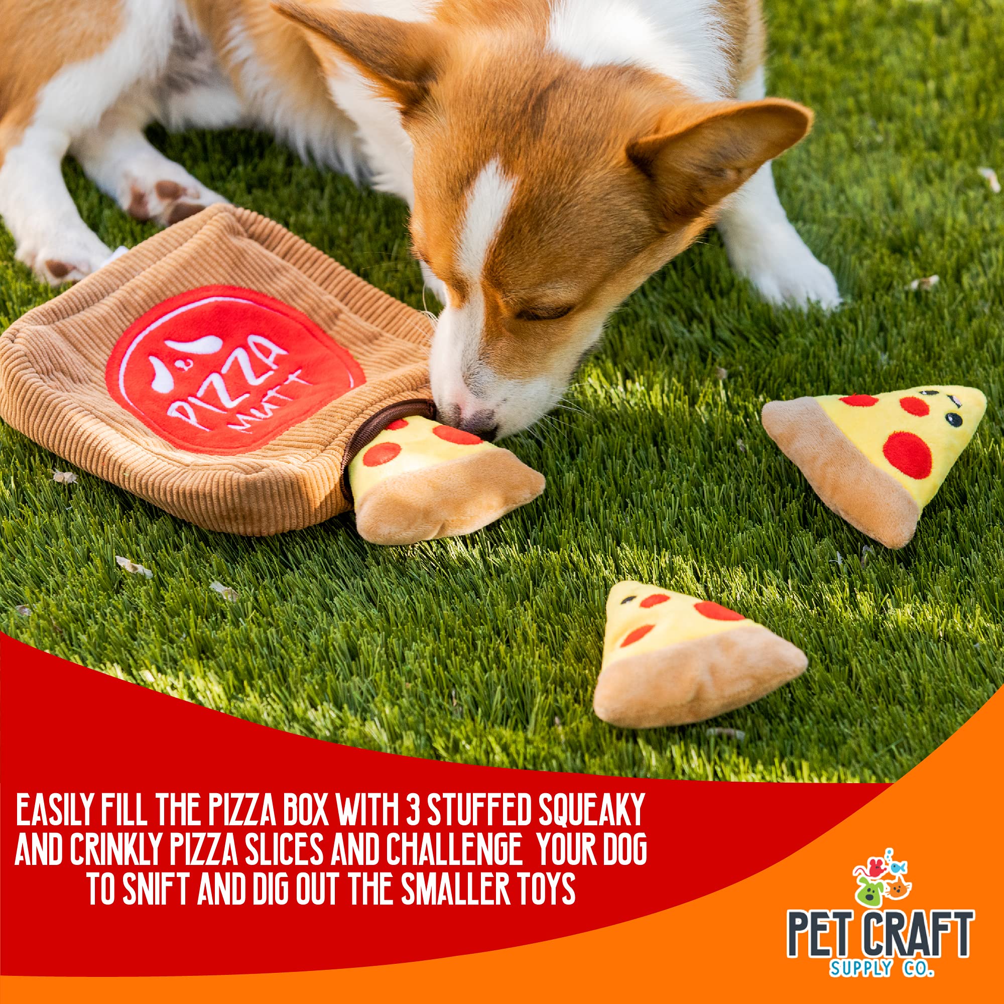 Jouets pizza tranches Pet Craft Supply, faciles à manipuler et amusants.