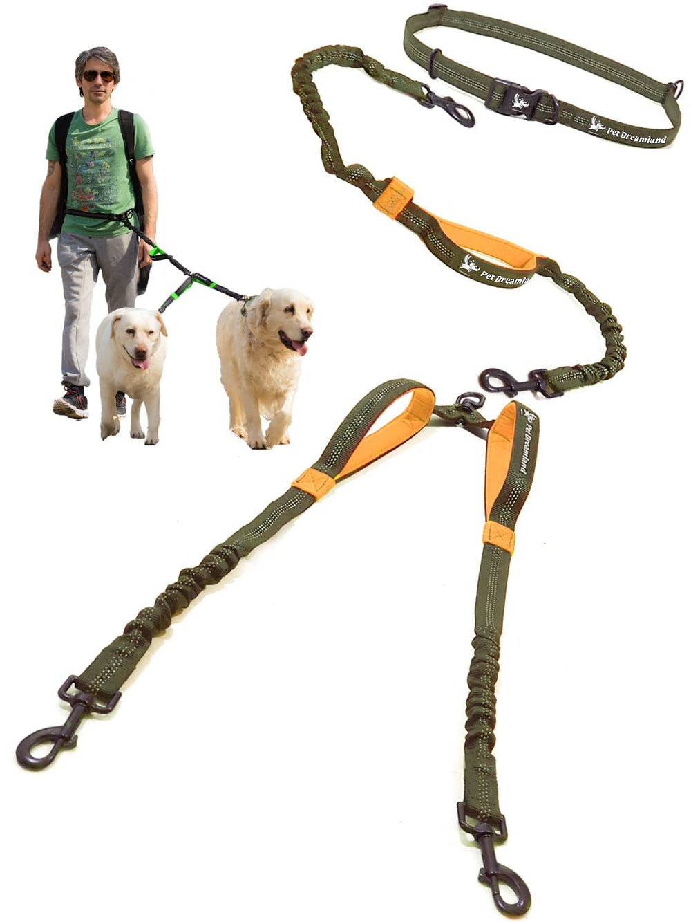 Pet Dreamland Laisse double mains-libres pour deux chiens, promenade fluide.