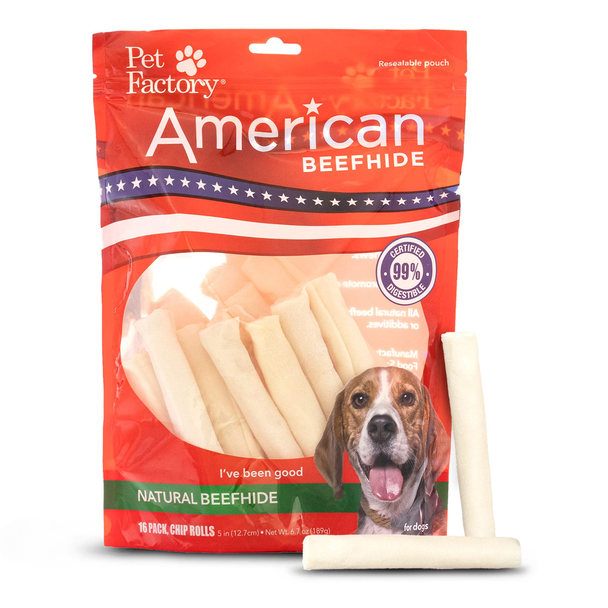 Pet Factory American Beefhide – rouleaux de 5 pouces favorisent une mastication saine