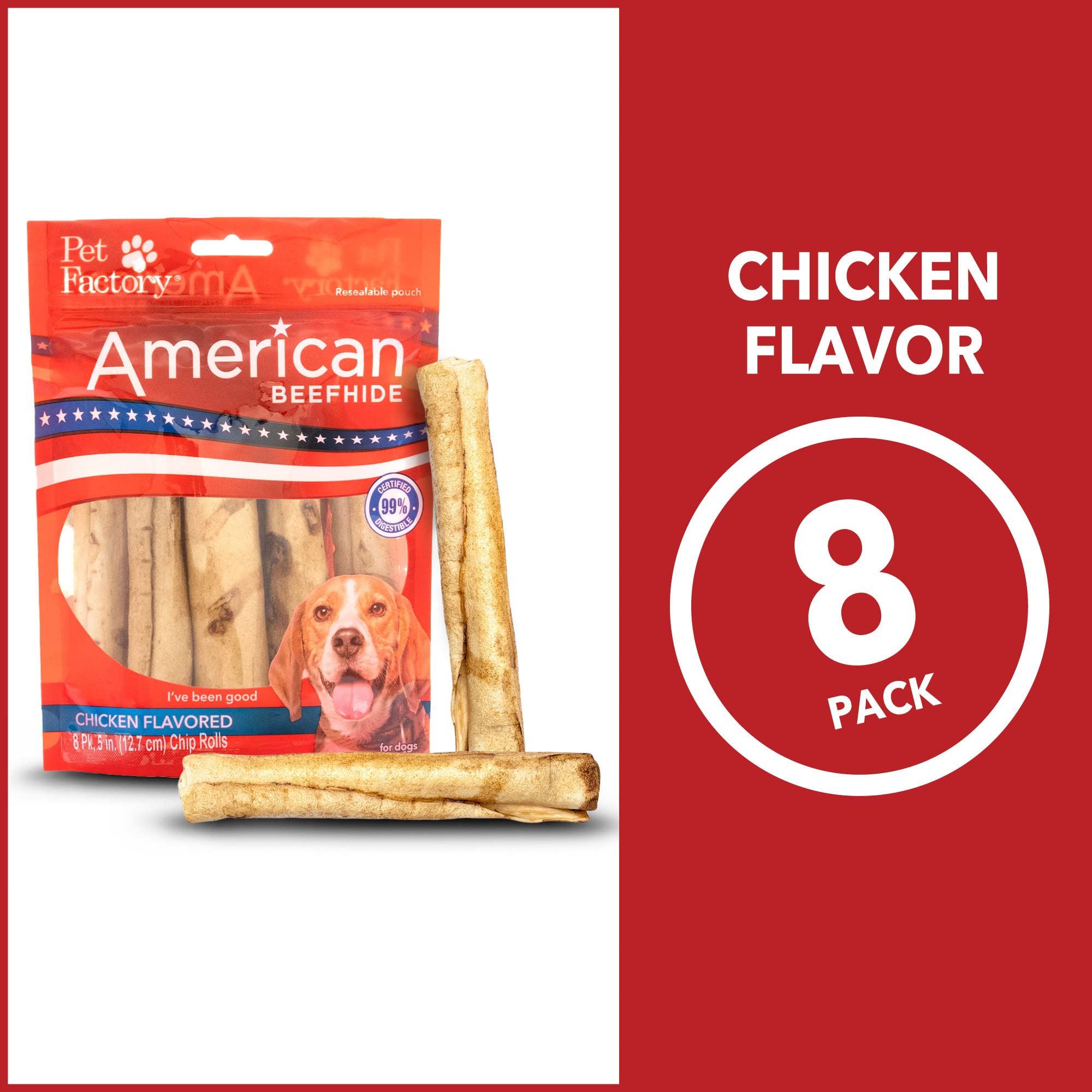 Pet Factory rouleaux-chip poulet 5 po, saveur attirante pour chiens dynamiques.