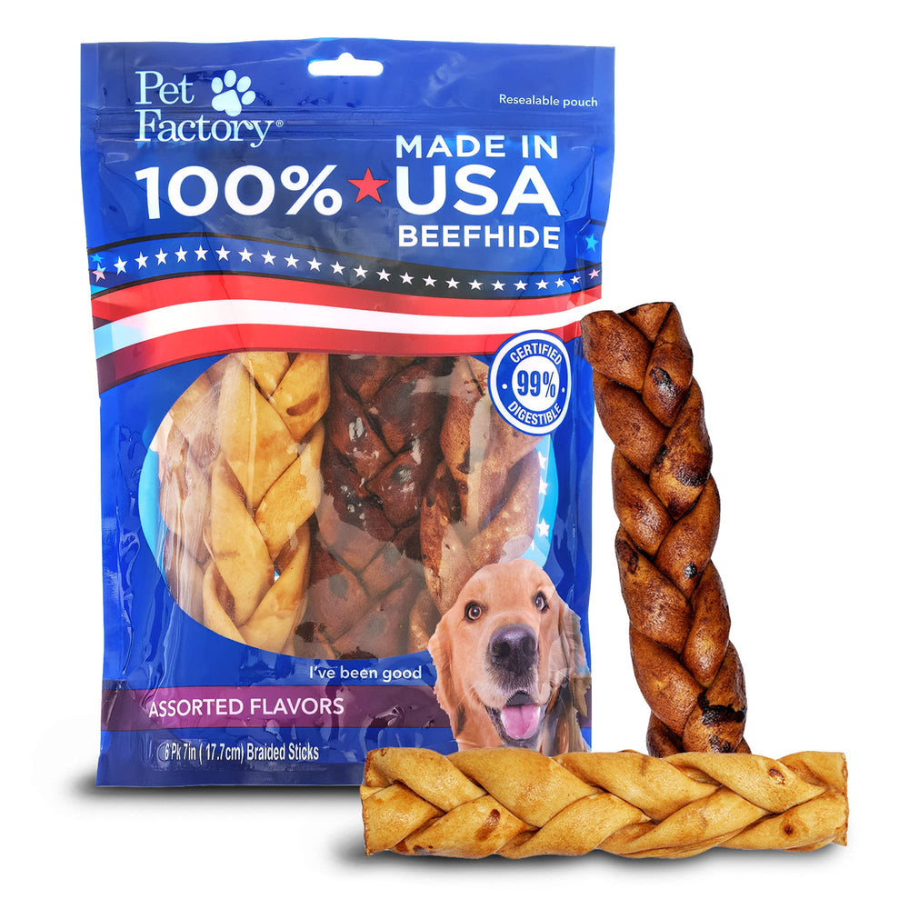 Bâton tressé Pet Factory boeuf 7 pouces pour mastication durable