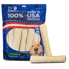 Beefhide Pet Factory rouleaux 8 pouces pour mâcher longuement et favoriser l'hygiène dentaire.