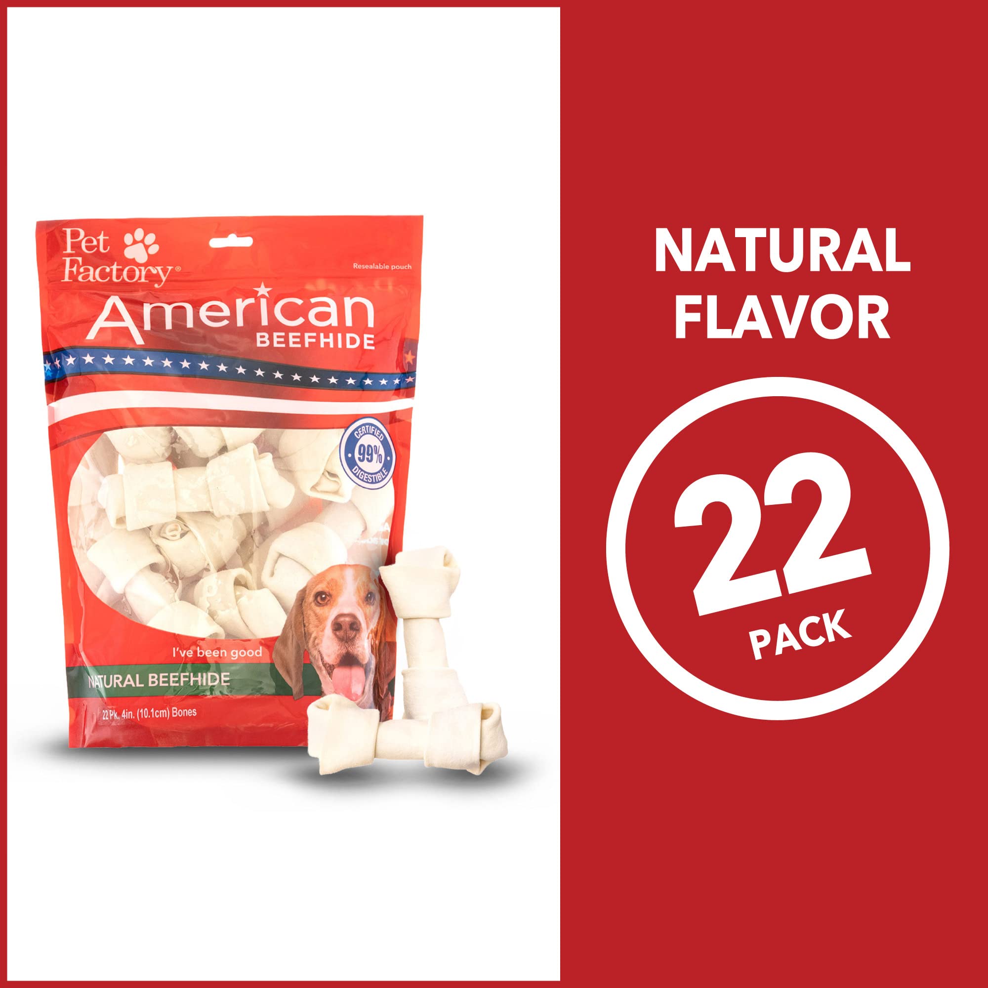 Pet Factory boeuf américain noeud 4-5 pouces: texture naturelle pour mâcher