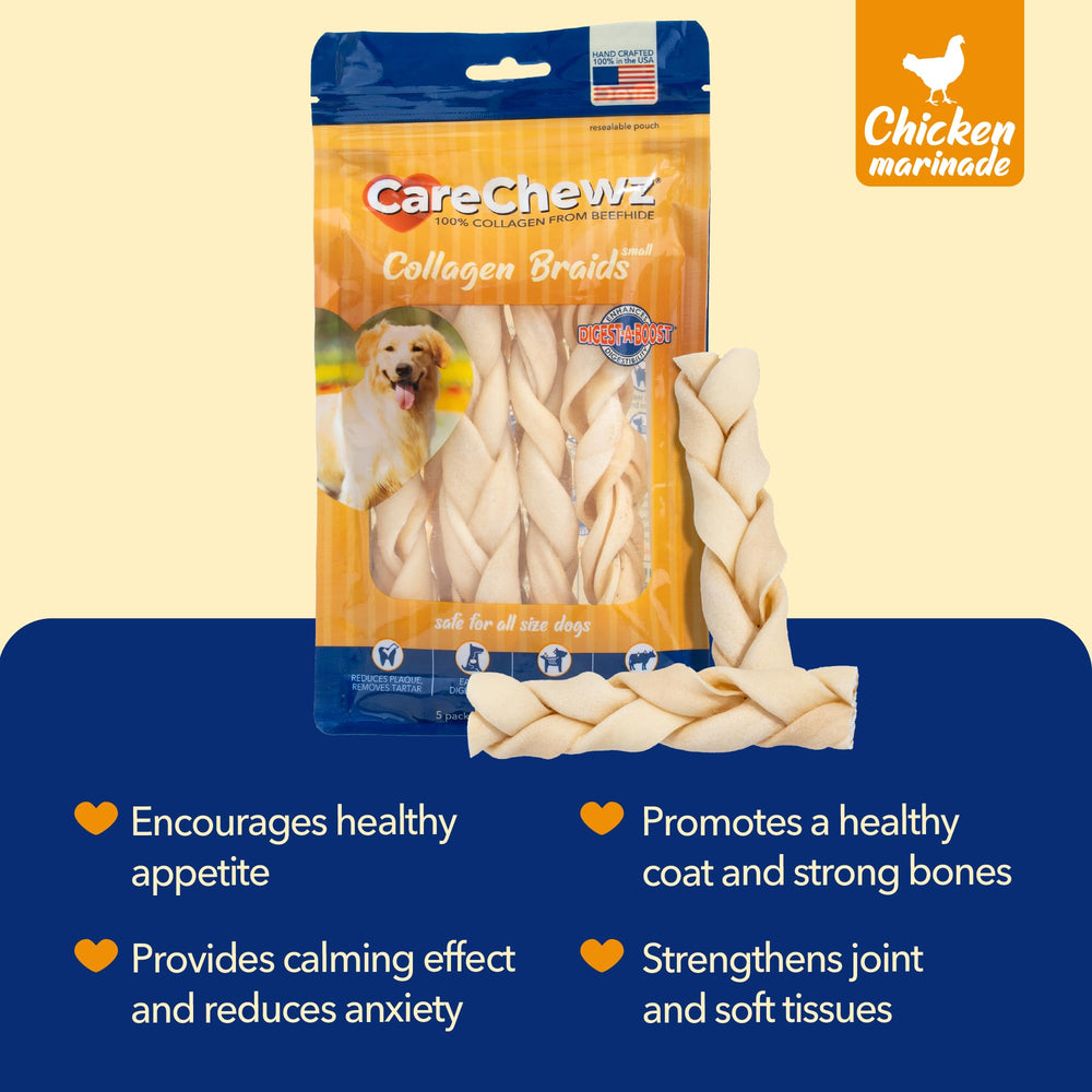 CareChewz Pet Factory : collagène boeuf, amélioration potentielle de la mobilité.