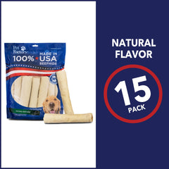 Chien en action avec un rouleau Beefhide Pet Factory, moment de mâchage satisfait.