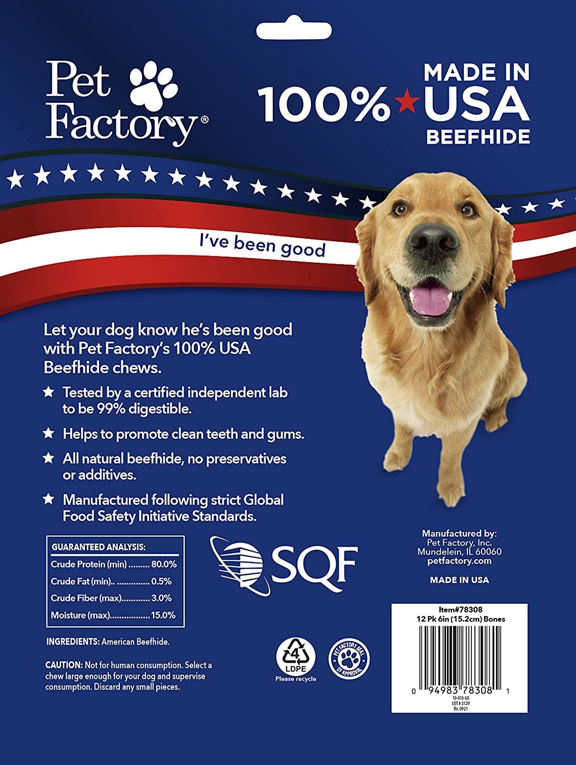 Pet Factory os-boeuf-noue-6-pouces-detail: texture robuste pour la mastication