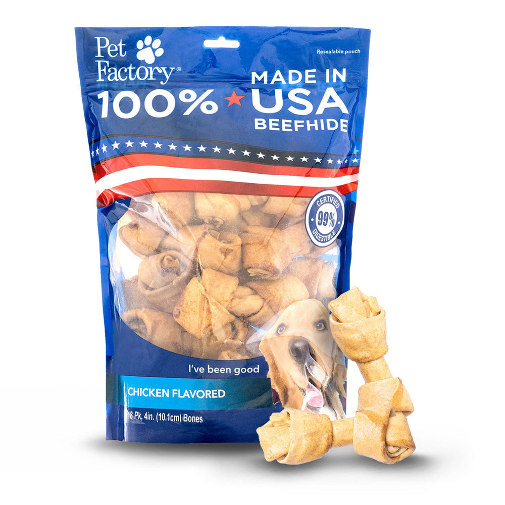 Friandise Pet Factory os noués boeuf 4 pouces goût poulet pour une mastication durable