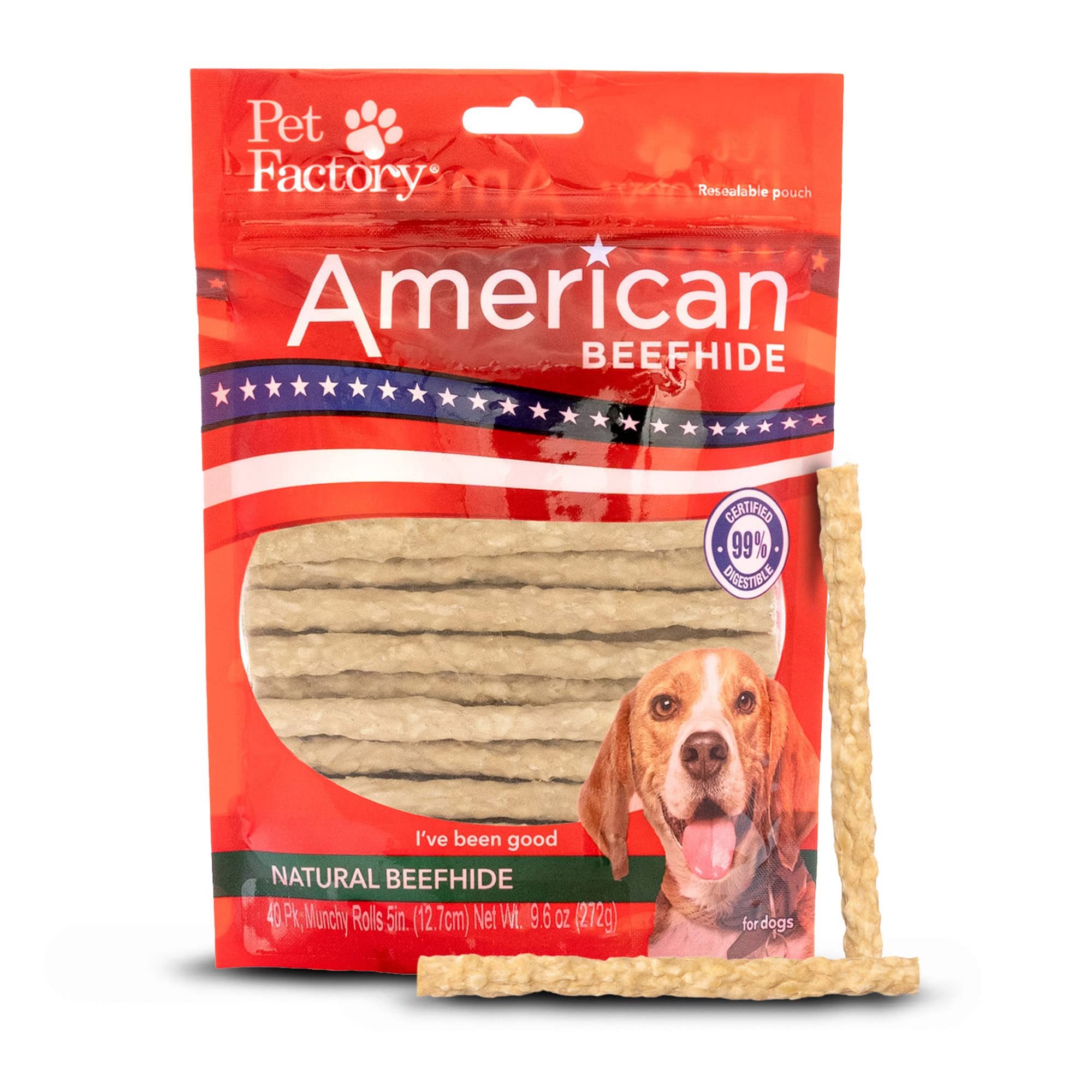 Pet Factory peau de boeuf mini-rolls 5 po, texture croquante pour chien.