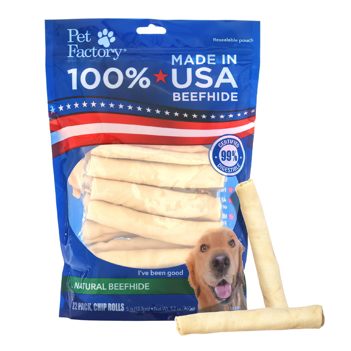 Pet Factory rouleaux-chip-boeuf-5-pouces-22: mâchage épais pour un chien satisfait.