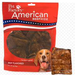 Pet Factory American Beefhide Chips — morceaux épais pour une mastication durable.