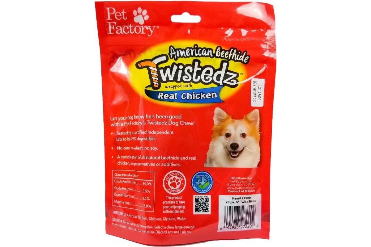 Twistedz Pet Factory – boeuf américain et poulet, récompense naturelle pour chiens.