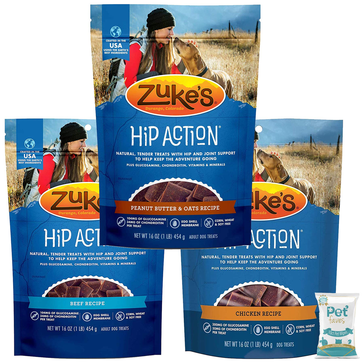Emballage du pack Zuke – trois saveurs pour chiens actifs.