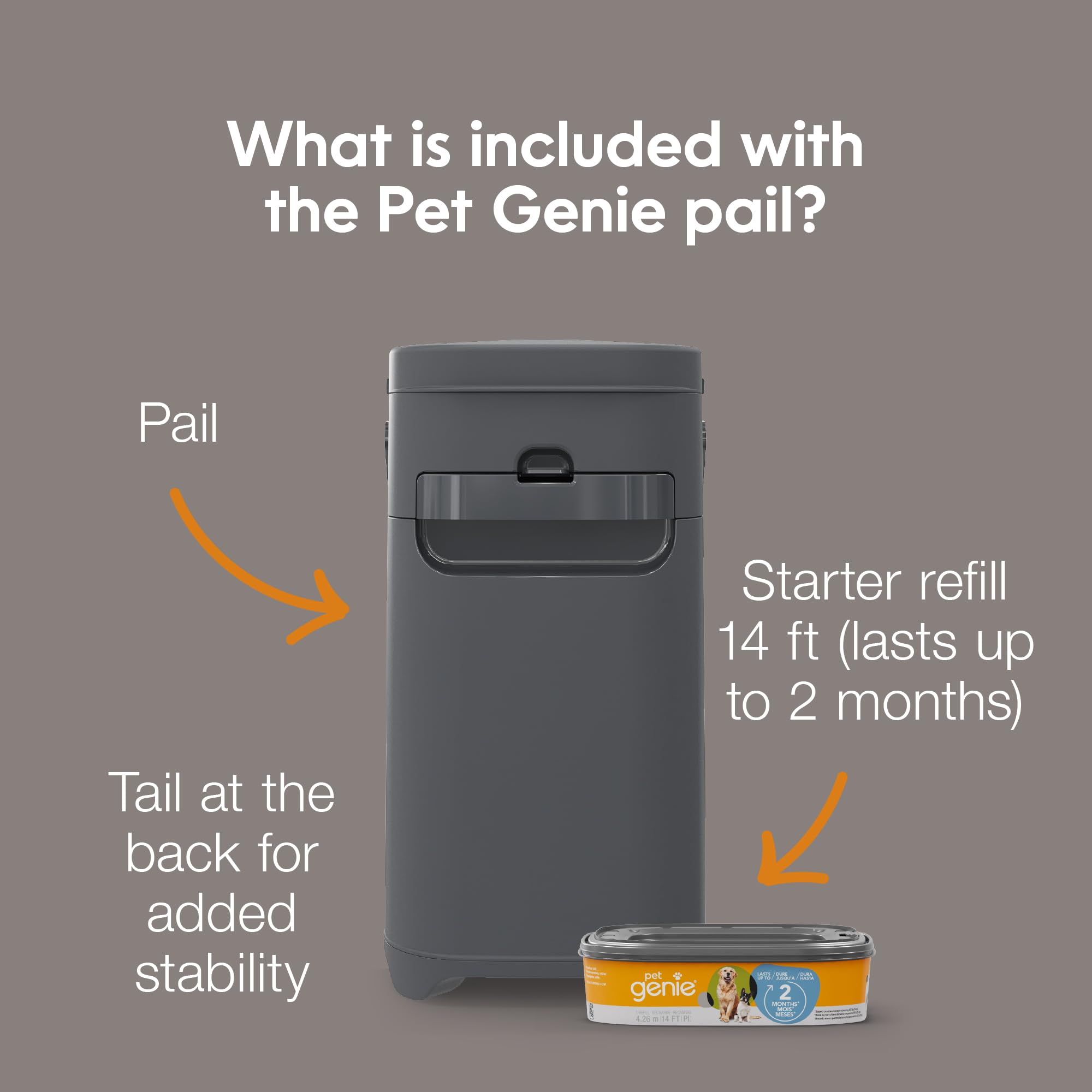 Pet Genie anti-odeur pour sacs canins, usage intérieur et extérieur.
