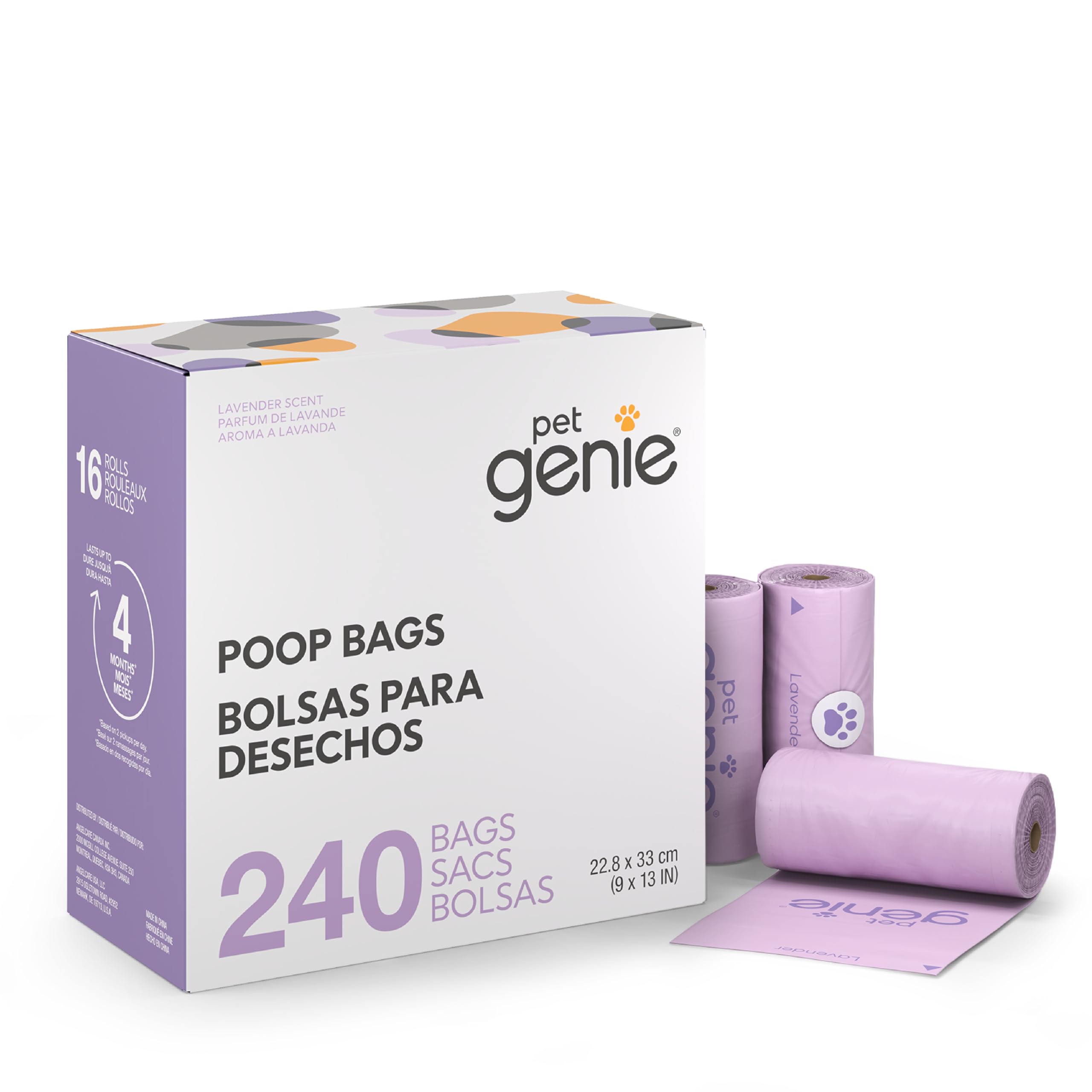 Rouleaux Pet Genie lavande: sacs-poubelle chien pratiques.