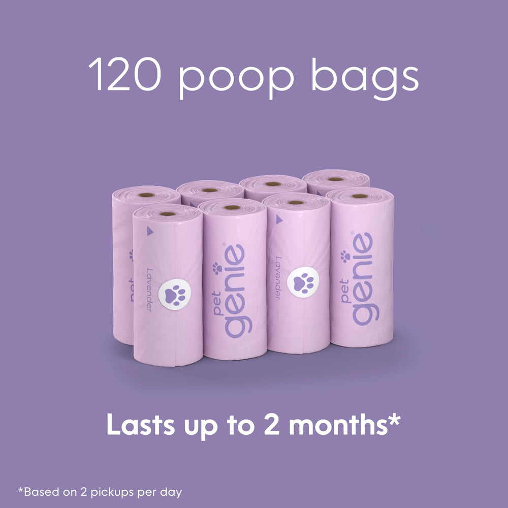 Pet Genie rouleaux sacs-poubelle lavande 120 sacs, pratique pour deux mois de sorties