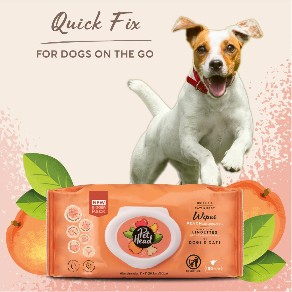 Lingettes Pet Head Quick Fix biodégradables pour hygiène pratique et responsable.