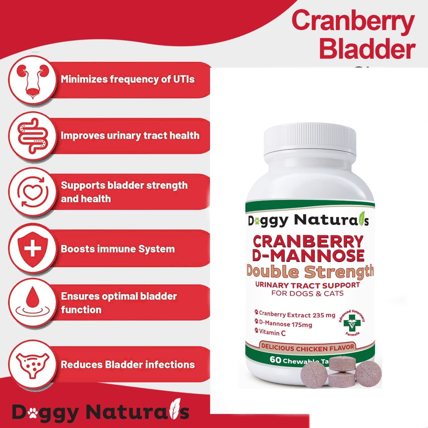 Pet Health Pharma Cranberry D-Mannose – comprimés goût poulet facilitant l administration