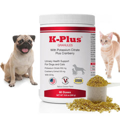 Pet Health Solutions K-Plus Granules Bouteille: soutien urinaire pratique pour chiens et chats.