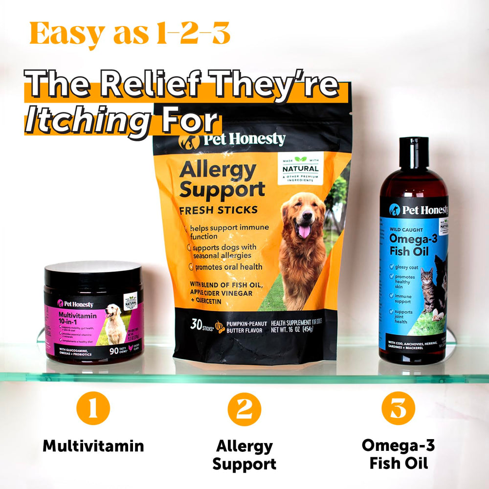 Pet Honesty Allergy Support Fresh Dental Sticks — oméga et colostrum pour peau et pelage sains