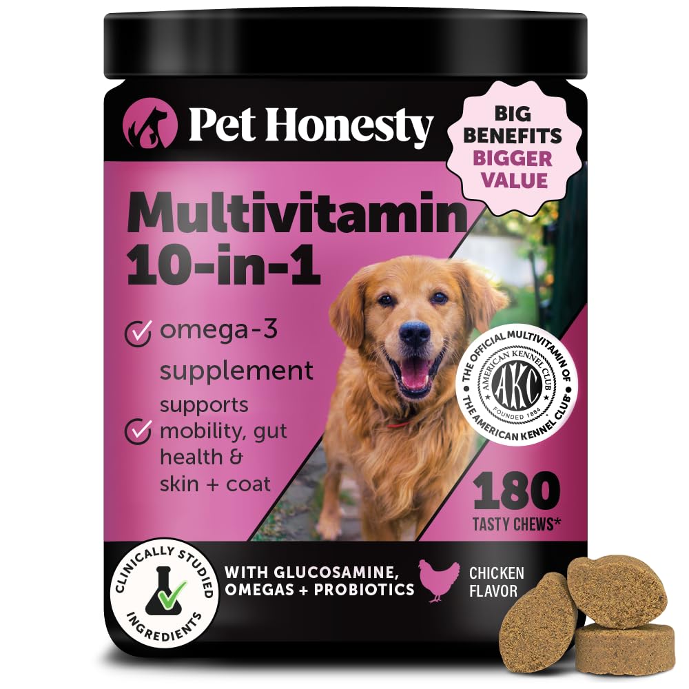 Pet Honesty Bouteille 10-en-1 pour chiens, soutien nutritionnel quotidien.