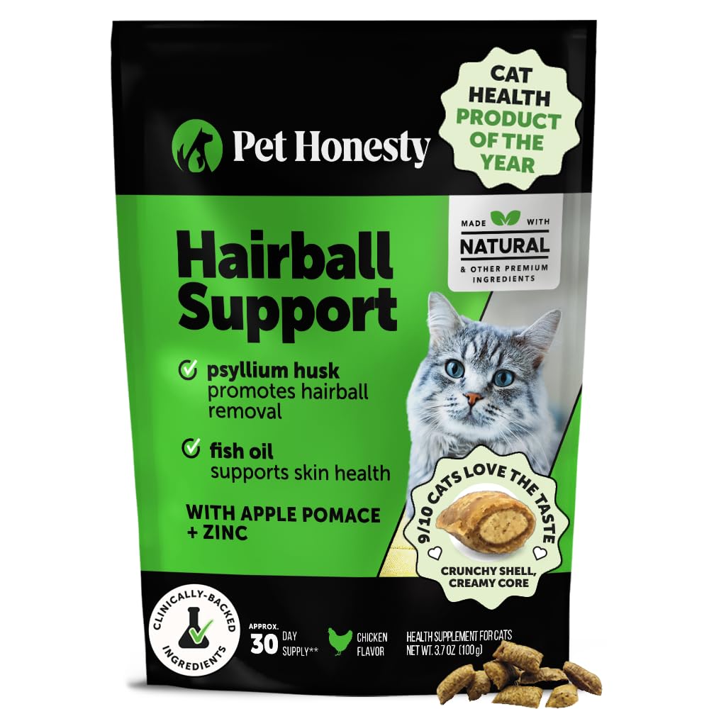 Pet Honesty – boules-poil croquantes et crème, goût apprécié et soutien digestif potentiel.