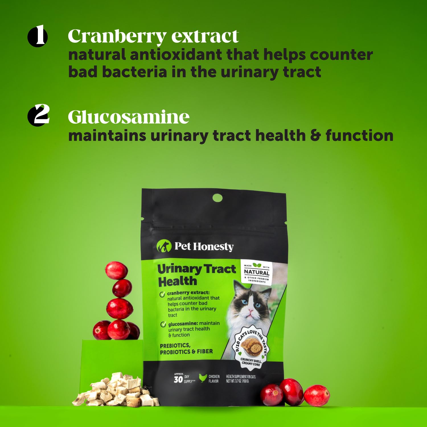 Pet Honesty Chat Cranberry - antioxydants naturels soutenant la sante vessie.