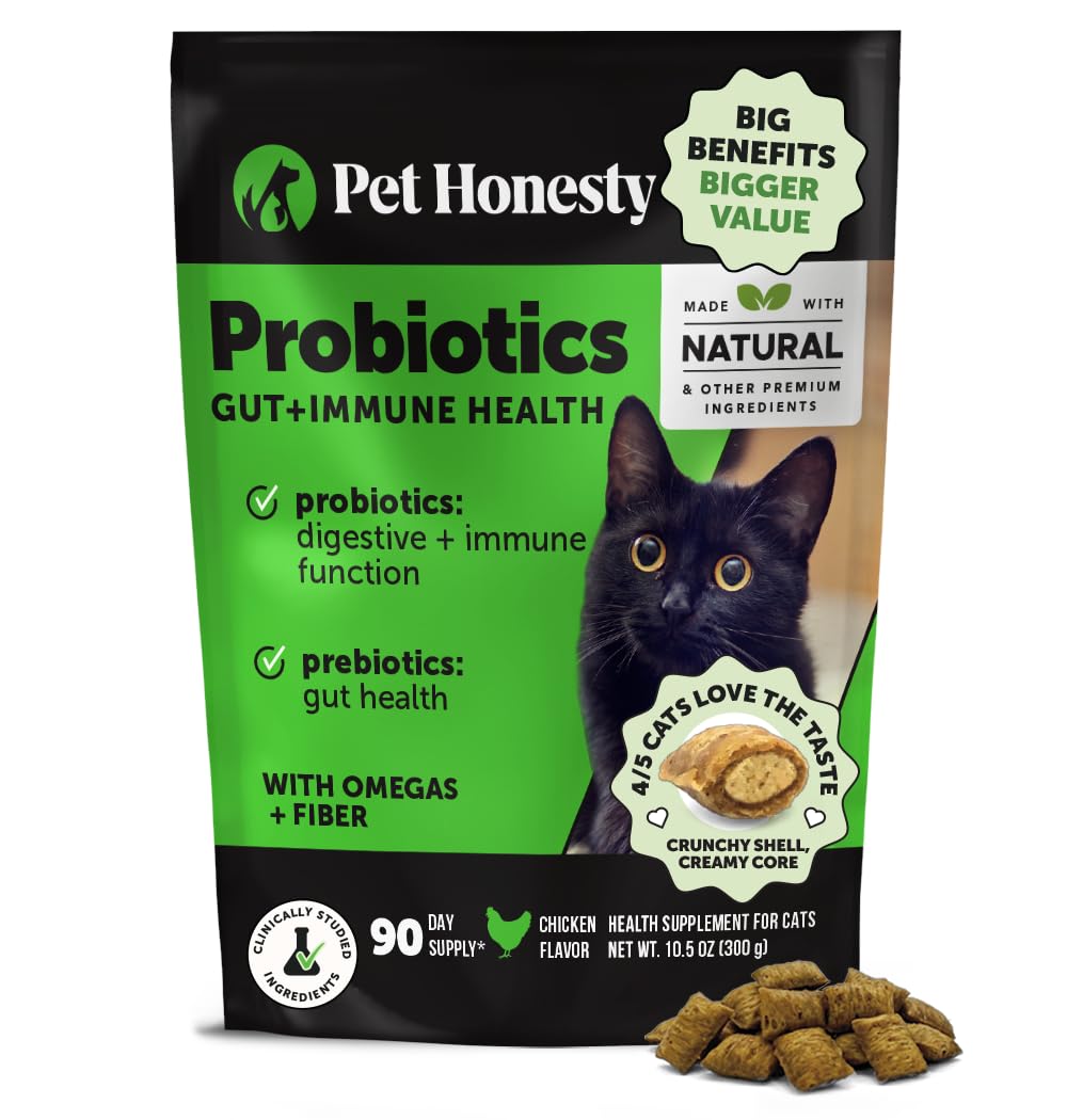 Pet Honesty chat probiotiques - bouteille montrant l emballage et soutien digestif