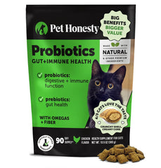 Pet Honesty chat probiotiques - bouteille montrant l emballage et soutien digestif