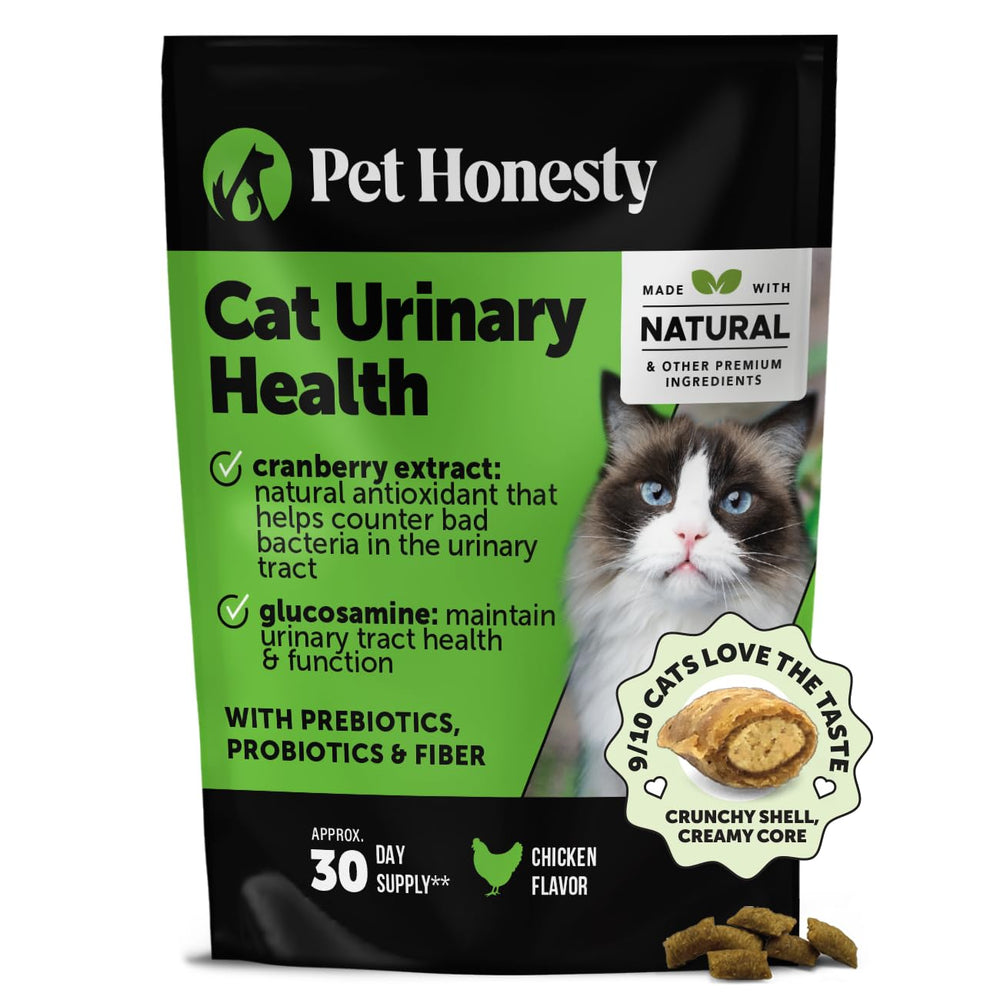 Pet Honesty Cat Urinaire - bouchées croquantes et cremees soutenant potentiellement la sante urinaire.