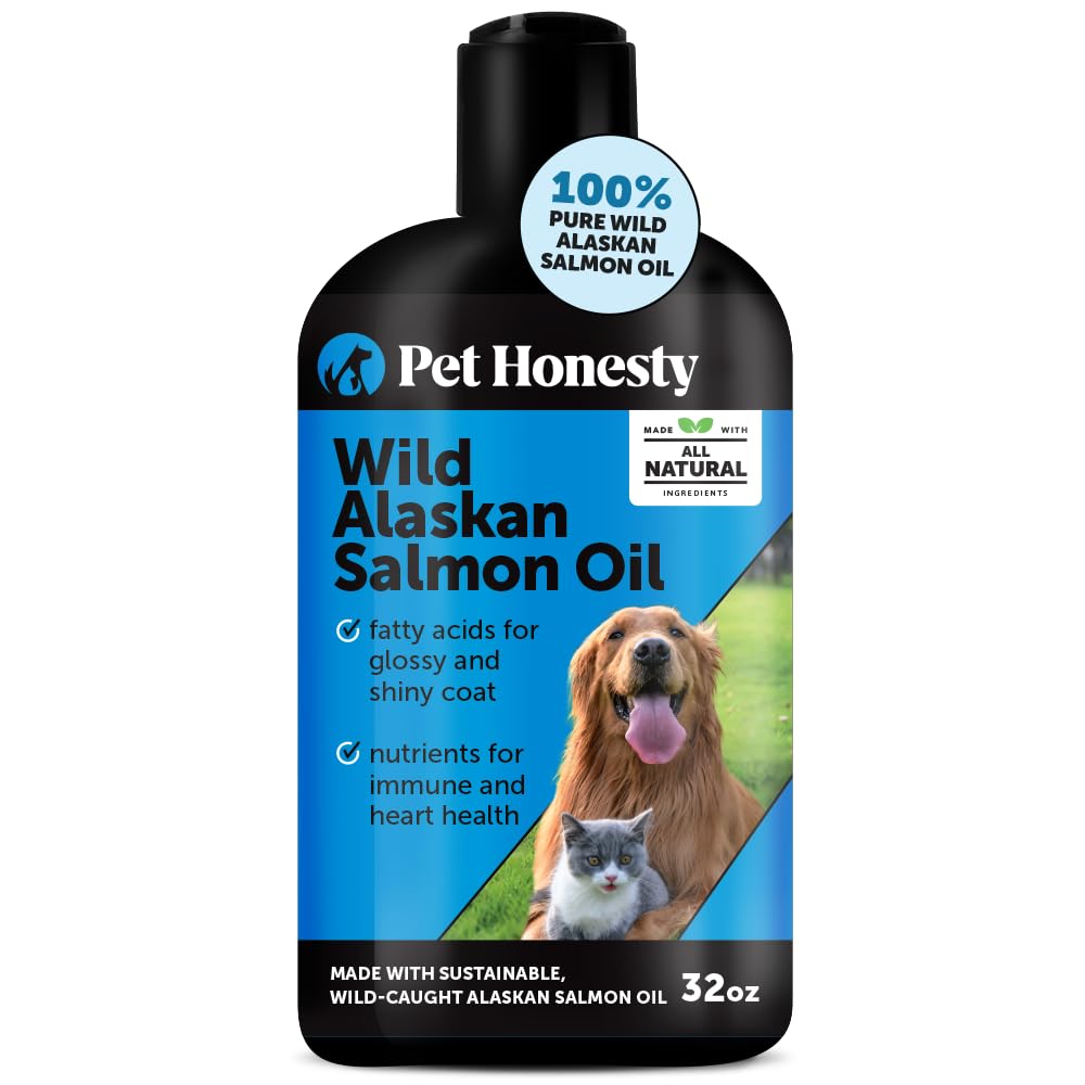 Pet Honesty huile saumon d’Alaska en bouteille; usage quotidien possible.