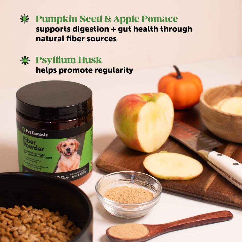 Pet Honesty ingrédients citrouille pomme psyllium : fibres naturelles pour digestion.