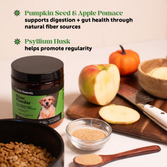Pet Honesty ingrédients citrouille pomme psyllium : fibres naturelles pour digestion.