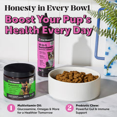 Ingrédients naturels Pet Honesty, formule bénéfique pour le bien-être général du chien.