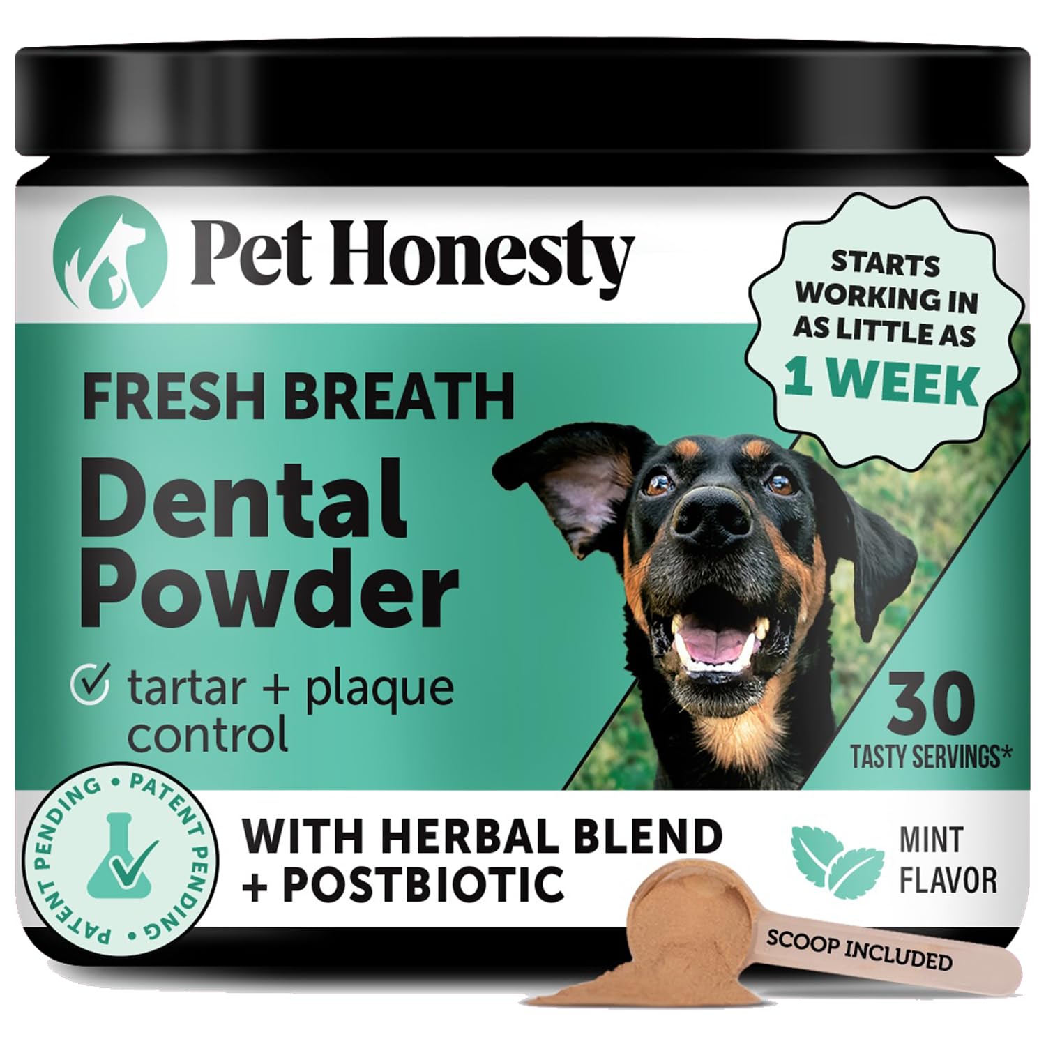 Poudre dentaire Pet Honesty – emballage pratique pour doser facilement la poudre dentaire chien.