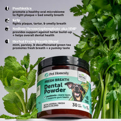 Arôme menthe de la poudre Pet Honesty pour haleine plus fraîche.
