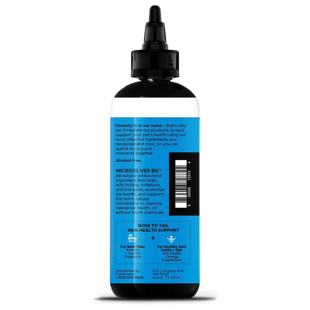 Pet Honesty Restore + Soothe – réduction possible des accumulations de cire et inconfort.