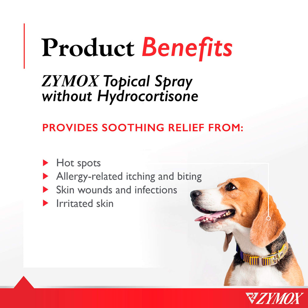 Zymox sans hydrocortisone, spray doux pour plaies mineures et démangeaisons.