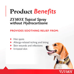 Zymox sans hydrocortisone, spray doux pour plaies mineures et démangeaisons.