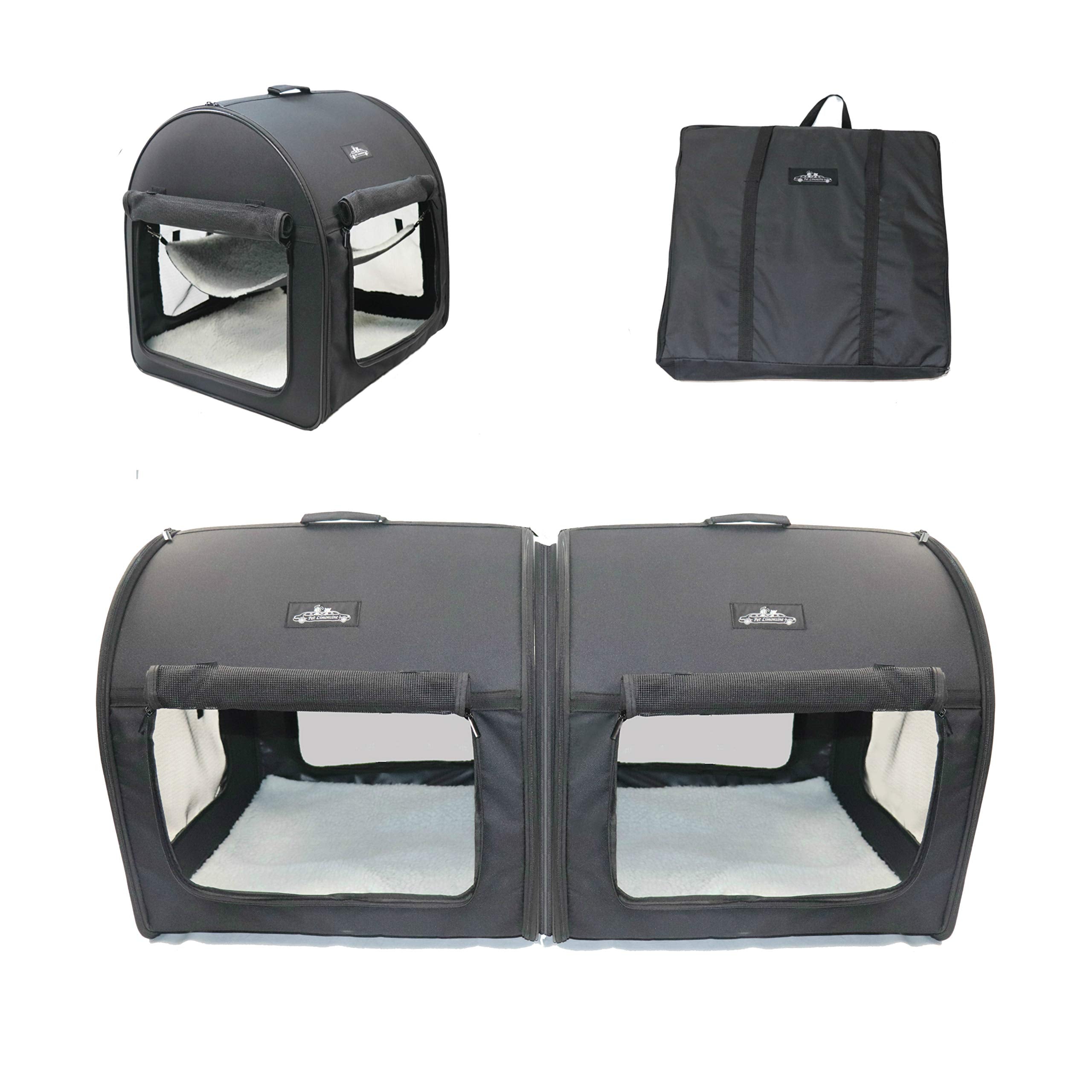 Pet Limousine cage douce 2-en-1 en assemblage pour transport sûr.
