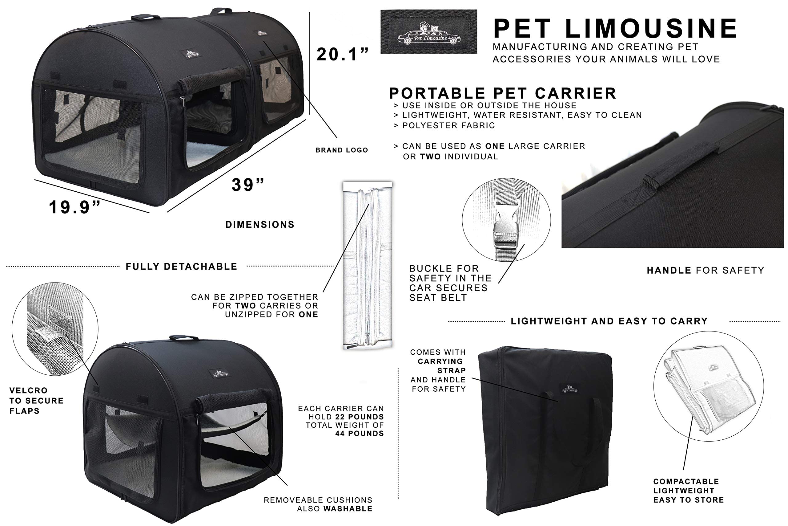 Pet Limousine cage douce 2-en-1 en conversion double pour deux animaux.