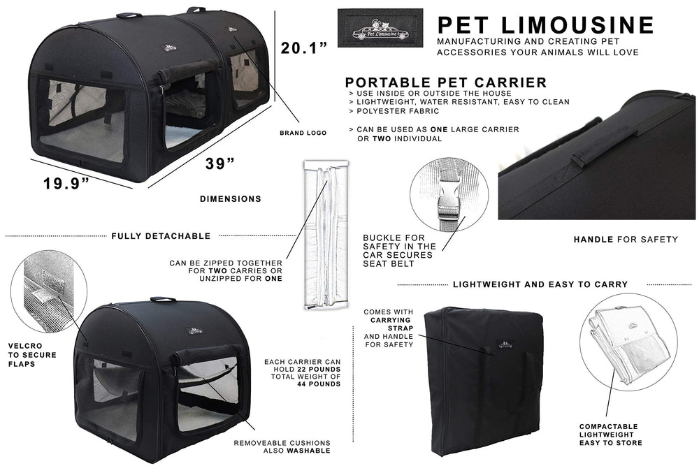 Pet Limousine cage douce 2-en-1 en conversion double pour deux animaux.