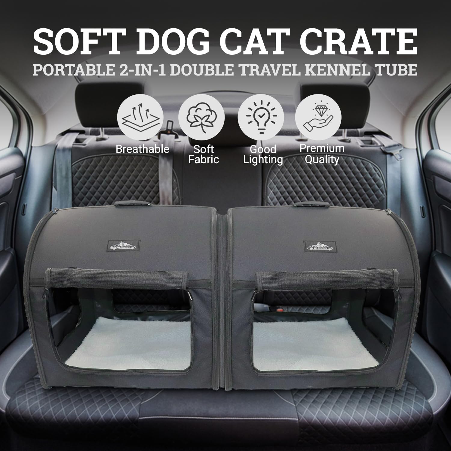 Pet Limousine cage douce roulante avec fenetres pour ventilation.