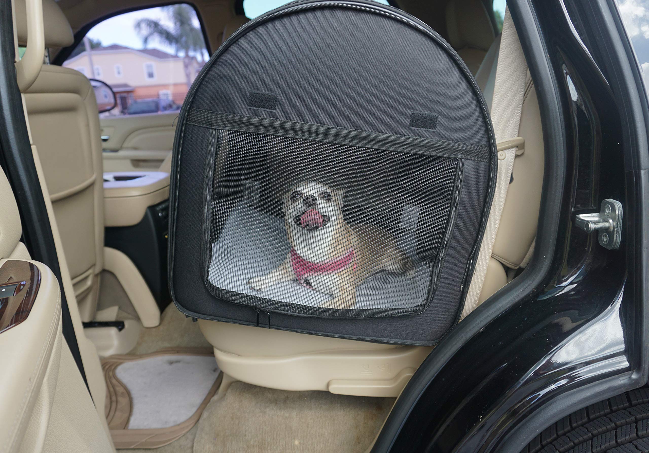 Pet Limousine cage douce compatible siege-auto pour voyage sécurisé.