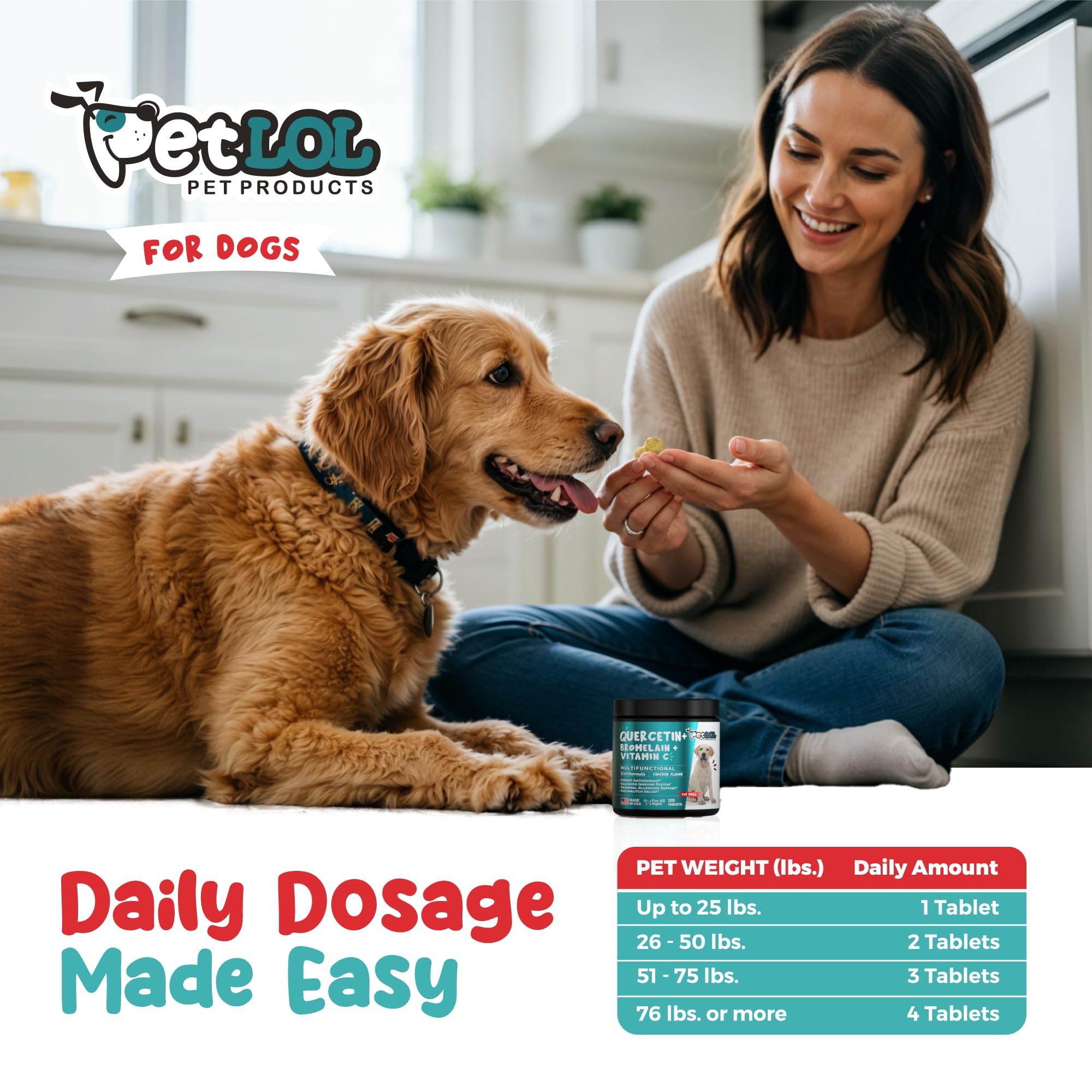 PET LOL fabriqué aux États‑Unis, tablettes pour chien, qualité assurée.