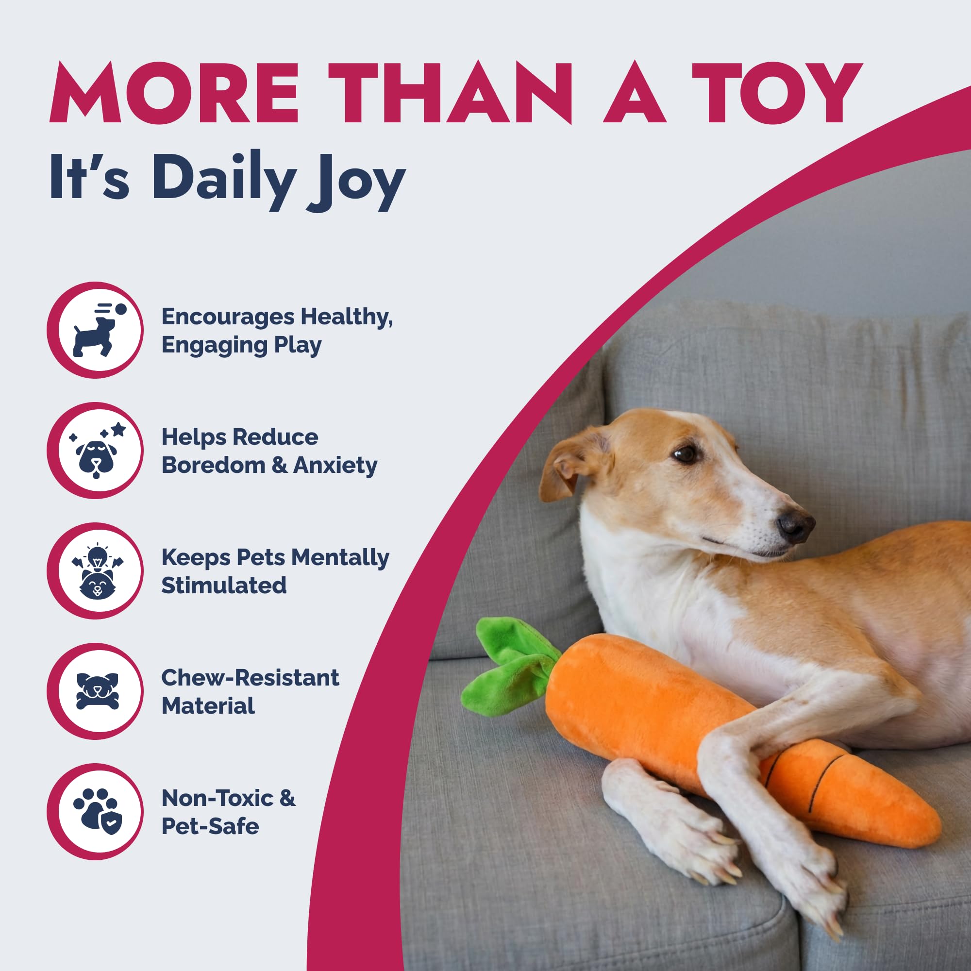 Carotte peluche Pet Lou, idéale pour les chiens de toutes tailles.