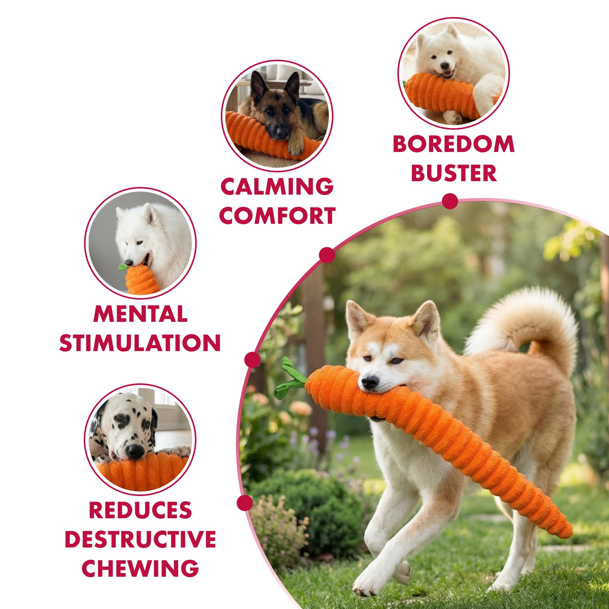 Jouet carotte luxe Pet Lou, rembourrage épais pour des jeux plus robustes