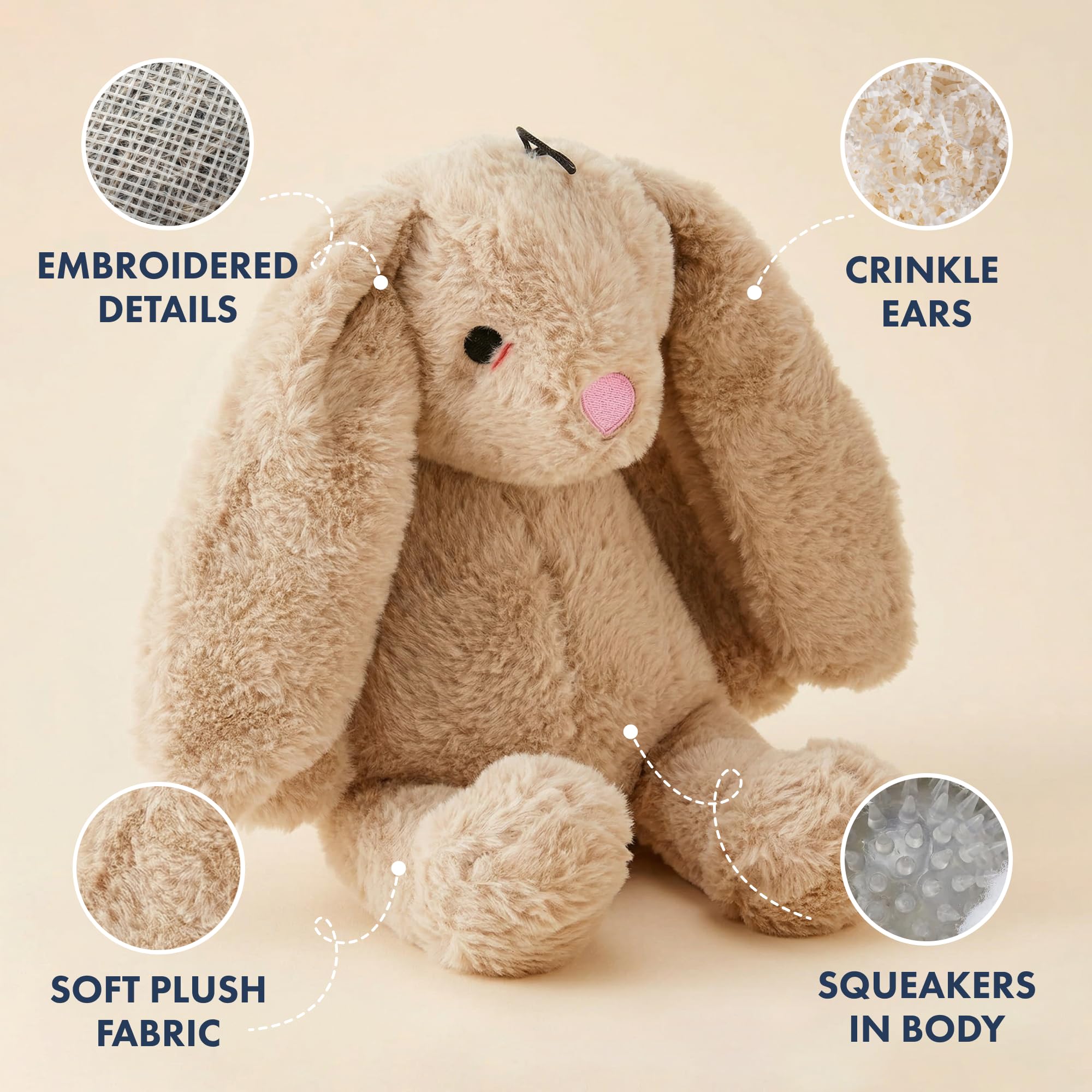 Jouet lapin Pet Lou peluche douce et crinkle pour stimulation mentale.